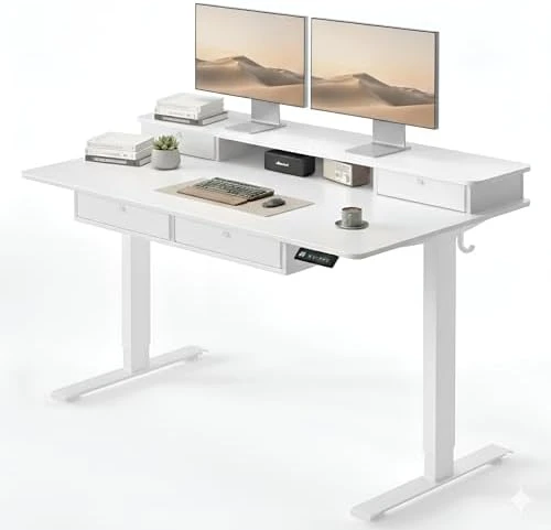 48" x 24" Standing Desk with Drawers, Height Adjustable Electric Workstation, Computer Sit Stand Up Table with Large... — Standing Desk, CubiCubi