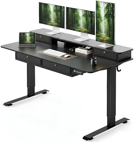 48" x 24" Standing Desk with Drawers, Height Adjustable Electric Workstation, Computer Sit Stand Up Table with Large... — Standing Desk, CubiCubi