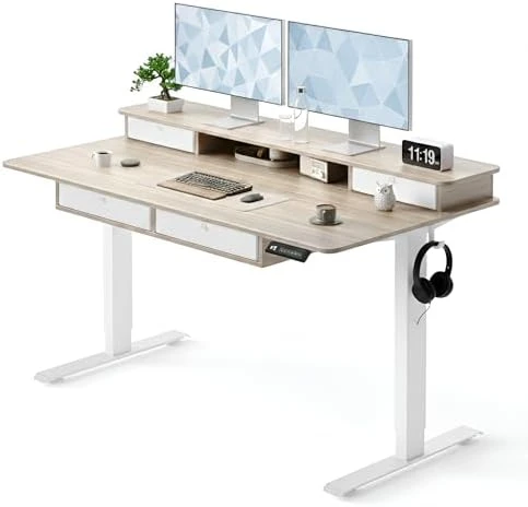 48" x 24" Standing Desk with Drawers, Height Adjustable Electric Workstation, Computer Sit Stand Up Table with Large... — Standing Desk, CubiCubi