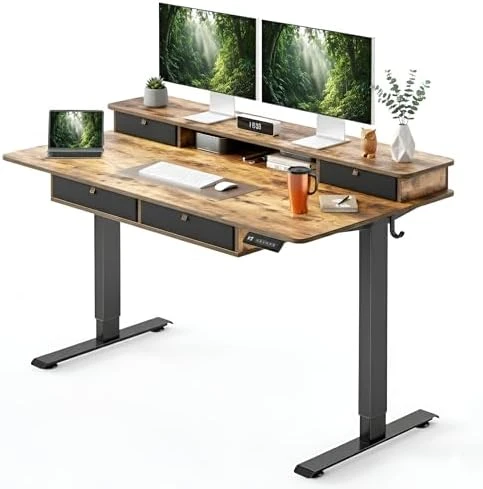 48" x 24" Standing Desk with Drawers, Height Adjustable Electric Workstation, Computer Sit Stand Up Table with Large... — Standing Desk, CubiCubi
