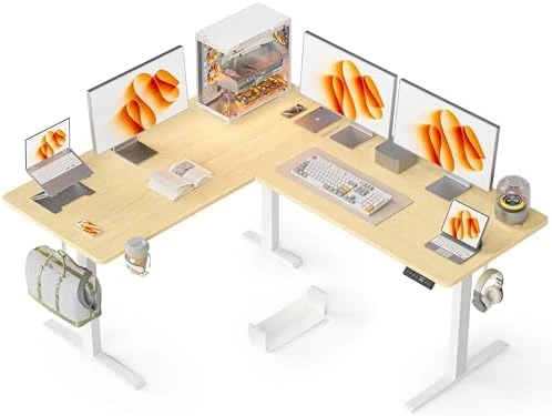 55x45 Inches Reversible L Shaped Standing Desk with Cup Holder — Standing Desk, WALKINGDESK