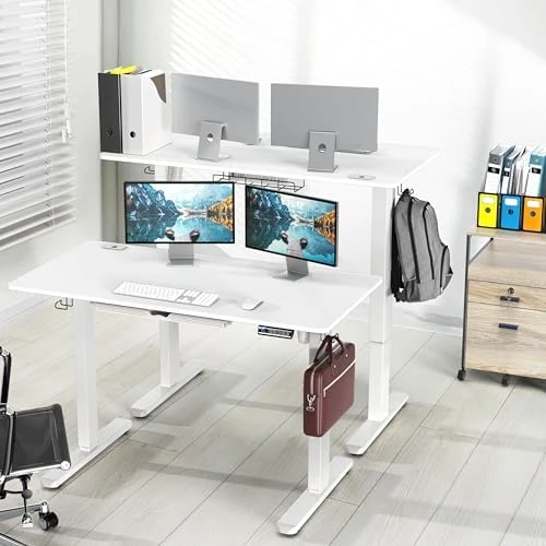 Electric Height Adjustable Standing Desk with Drawer, Memory Preset and Cable Management Tray — Standing Desk, SHW