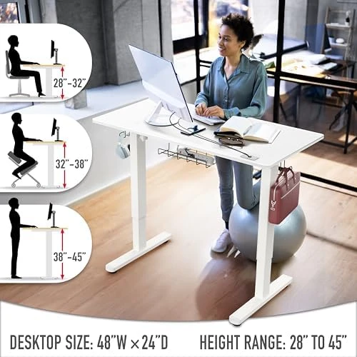 Electric Height Adjustable Standing Desk with Drawer, Memory Preset and Cable Management Tray — Standing Desk, SHW