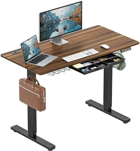 Electric Height Adjustable Standing Desk with Drawer, Memory Preset and Cable Management Tray — Standing Desk, SHW