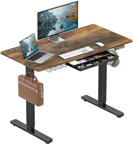 Electric Height Adjustable Standing Desk with Drawer, Memory Preset and Cable Management Tray — Standing Desk, SHW