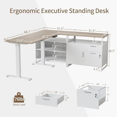 Electric L Shaped Standing Desk with Storage — Standing Desk, FEZIBO