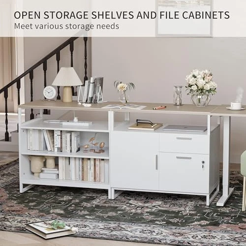 Electric L Shaped Standing Desk with Storage — Standing Desk, FEZIBO