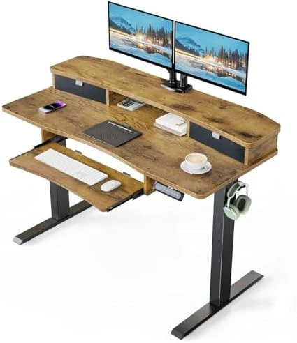 Electric Standing Desk with 2 Drawers & Large Keyboard Tray — Standing Desk, HUANUO