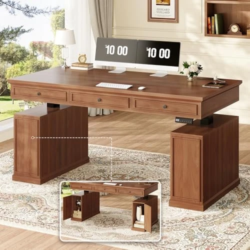 Farmhouse Electric Standing Desk with 3 Drawers — Standing Desk, SEDETA