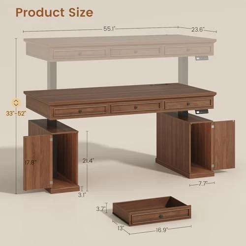 Farmhouse Electric Standing Desk with 3 Drawers — Standing Desk, SEDETA