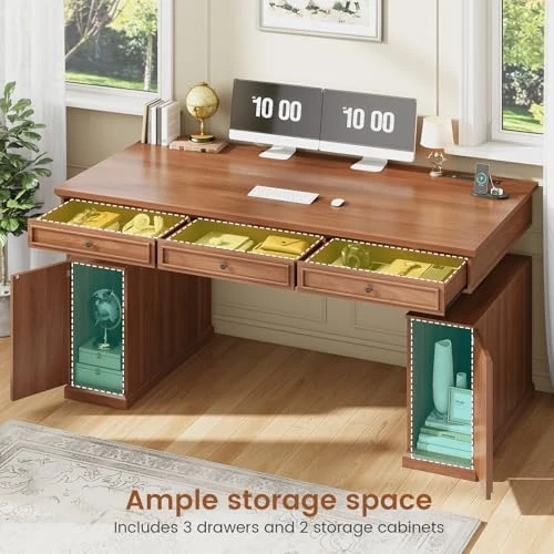 Farmhouse Electric Standing Desk with 3 Drawers — Standing Desk, SEDETA