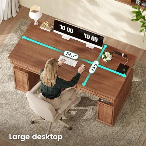 Farmhouse Electric Standing Desk with 3 Drawers — Standing Desk, SEDETA