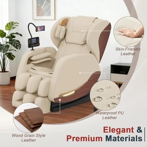 Full Body Massage Chair and Recliner with Zero Gravity, Wood Grain Leather — Massage Chairs, yewglen