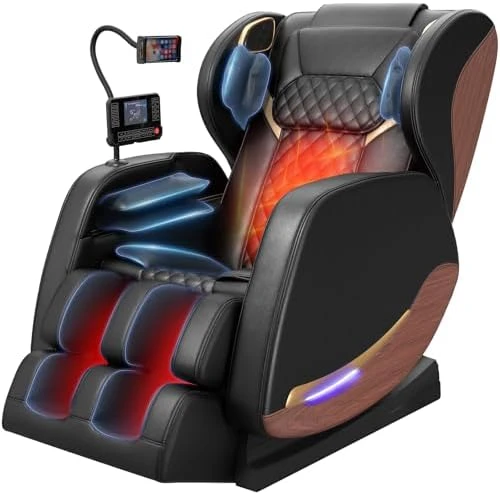 Full Body Massage Chair and Recliner with Zero Gravity, Wood Grain Leather — Massage Chairs, yewglen