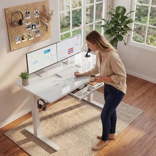 Glass Standing Desk with Drawers and USB Charging — Standing Desk, Furmax