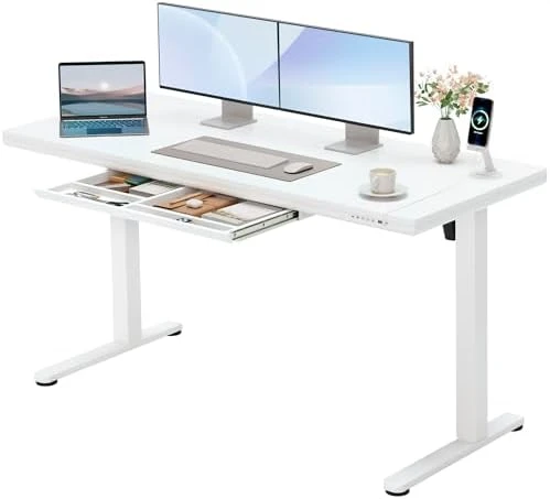 Glass Standing Desk with Drawers and USB Charging — Standing Desk, Furmax