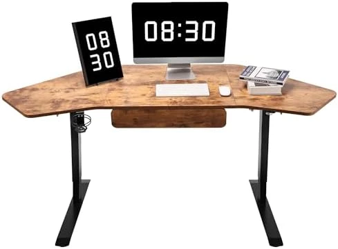 Height Adjustable L Shaped Corner Desk with LED Handset — Standing Desk, Fromann