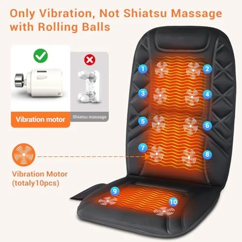 10 Vibrating Massage Nodes Back Massager Chair Pad for Pain Relief Home Office Use — Massage Chairs, CARSHION