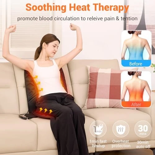 10 Vibrating Massage Nodes Back Massager Chair Pad for Pain Relief Home Office Use — Massage Chairs, CARSHION