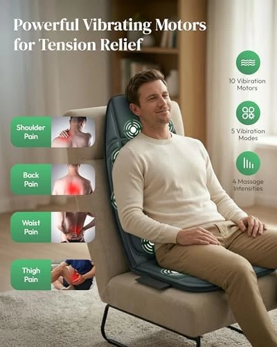 Back Massager with Heat, Targeted Vibration Massage Pad — Massage Chairs, Heycool