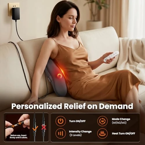 Ezback Plus Shiatsu Massage Pillow with Heat and Remote — Massage Chairs, BOB AND BRAD