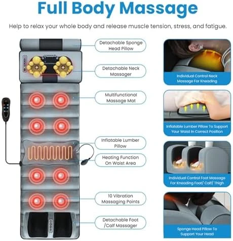 Full Body Electric Heating Massage Mat with Vibration, Cushion & Back Massager — Massage Chairs, KOCASO