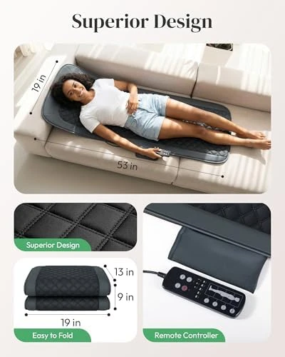 Full Body Massage Mat with Heat [2026 Upgraded], 10-Motor Vibration Massage Pad for Chair Bed Sofa, 2 Heat Levels, 5... — Massage Chairs, Heycool