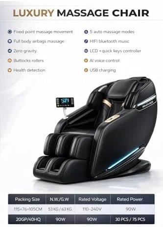 Luxury 4D Zero Gravity Full Body Massage Chair with Heat, Bluetooth & Smart Touch Control — Massage Chairs, Generic