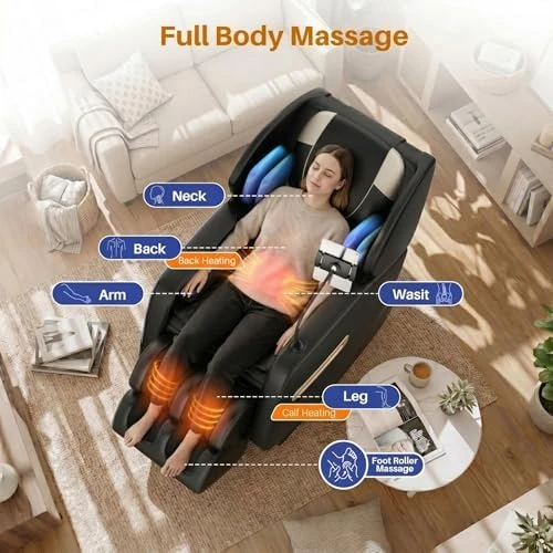 Massage Chair Full Body, Zero Gravity Recliner with Back Heat, 6 Fixed Rollers, Foot Massage, Airbags, Bluetooth,... — Massage Chairs, ficsmate