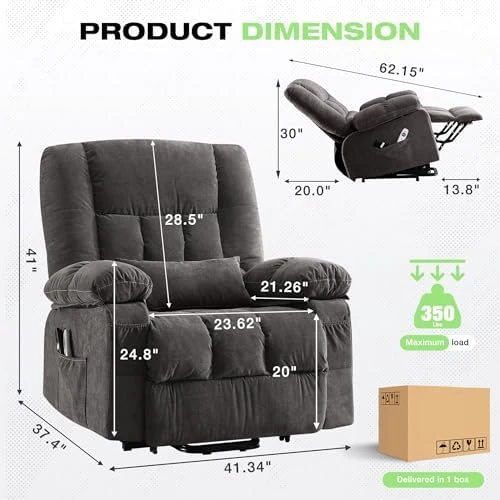 Power Lift Recliner Chair with Massage and Heat — Massage Chairs, BOSMILLER