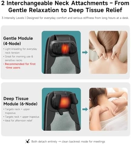 Shiatsu Neck and Back Massager for Chair with Heat, 2 Interchangeable Attachments Full Back Massage Pad Deep Tissue,... — Massage Chairs, RQH