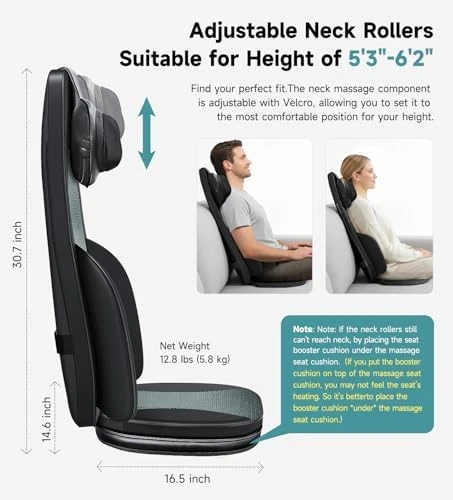 Shiatsu Neck and Back Massager for Chair with Heat, 2 Interchangeable Attachments Full Back Massage Pad Deep Tissue,... — Massage Chairs, RQH