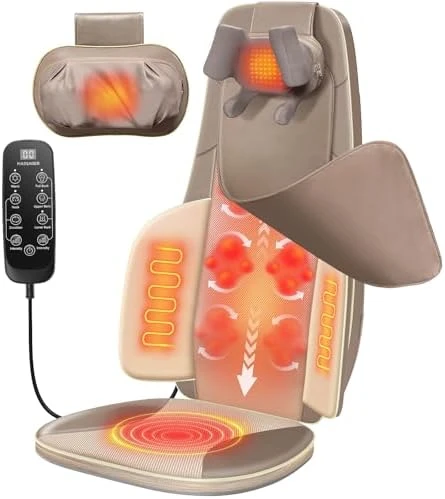 Shiatsu Neck and Back Massager for Chair with Heat, 2 Interchangeable Attachments Full Back Massage Pad Deep Tissue,... — Massage Chairs, RQH