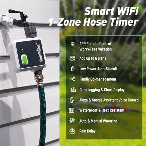1-Zone Wireless Smart Water Timer for Garden Hose — Irrigation System, RainPoint