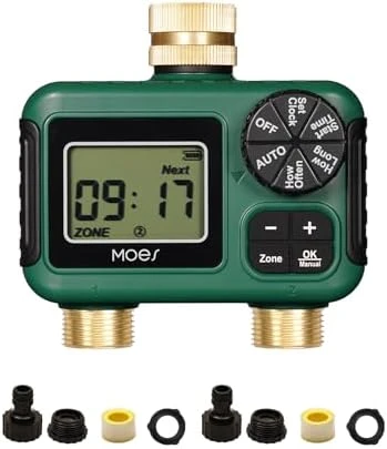 2 Outlet Sprinkler Timer, Brass Inlet & Outlet — Irrigation System, MOES