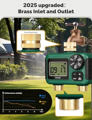 2 Outlet Sprinkler Timer, Brass Inlet & Outlet — Irrigation System, MOES
