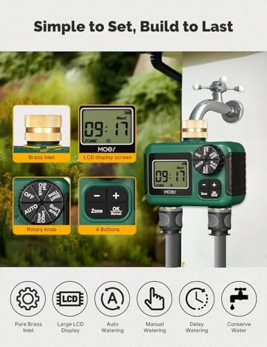 2 Outlet Sprinkler Timer, Brass Inlet & Outlet — Irrigation System, MOES