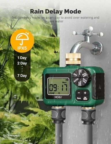2 Outlet Sprinkler Timer, Brass Inlet & Outlet — Irrigation System, MOES