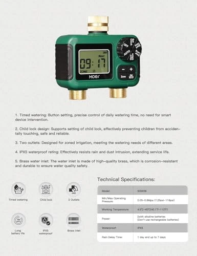 2 Outlet Sprinkler Timer, Brass Inlet & Outlet — Irrigation System, MOES