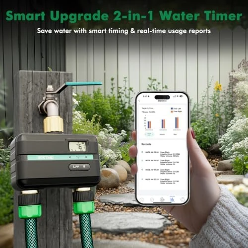 2 Zone Smart Sprinkler Hose Timer with Flow Meter — Irrigation System, Restmo