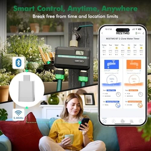 2 Zone Smart Sprinkler Hose Timer with Flow Meter — Irrigation System, Restmo
