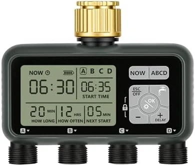 4 Zone Brass Sprinkler Timer — Irrigation System, WILAWELS
