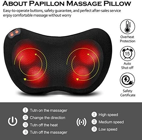 Back Massager with Heat, Shiatsu Neck Massager Pillow — Massage Chairs, Papillon