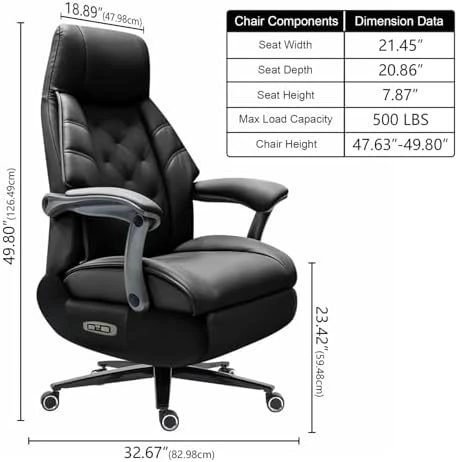 Big and Tall Office Chair 500lbs - Leather Power Recliner with Massage, Heating & Ventilation, Ergonomic High Back Desk... — Smart Chairs, Kinnls