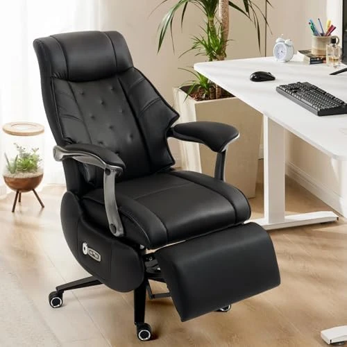 Big and Tall Office Chair 500lbs - Leather Power Recliner with Massage, Heating & Ventilation, Ergonomic High Back Desk... — Smart Chairs, Kinnls