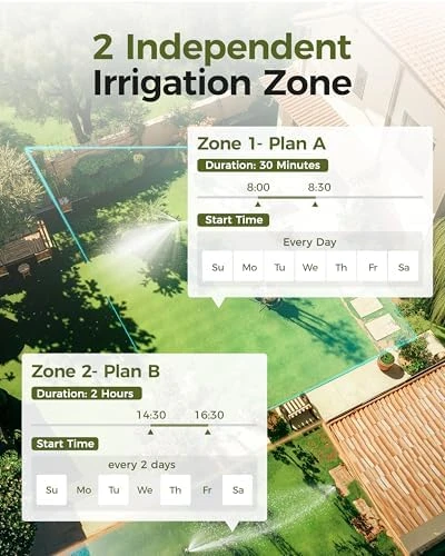 Brass Sprinkler Timer 2 Zone, IP66 Waterproof Programmable Water Hose Timer 2 Outlet with Large Display — Irrigation System, Diivoo
