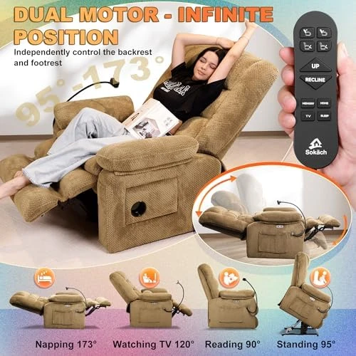 Dual Motor Recliner Chair with Heat & Massage, Power Lift Recliner Chair for Elderly, Infinite Position, Cup Holder... — Massage Chairs, SUKACH
