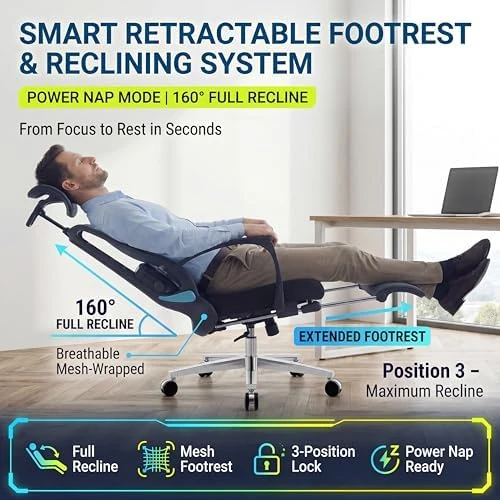 Ergonomic Office Chair with Footrest & Adjustable Lumbar Massager — Smart Chairs, COTYFLY