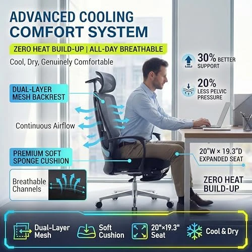 Ergonomic Office Chair with Footrest & Adjustable Lumbar Massager — Smart Chairs, COTYFLY