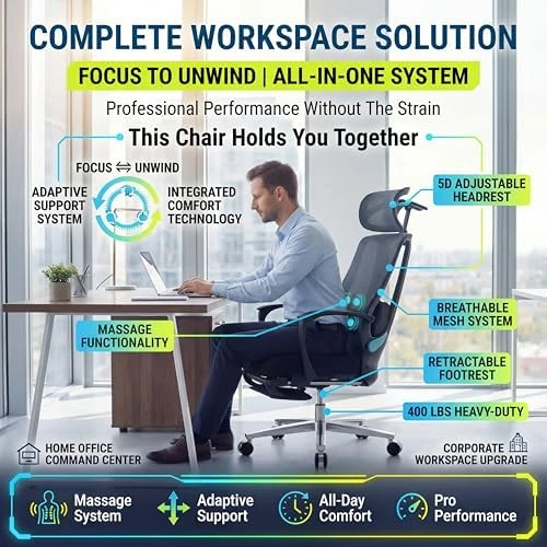 Ergonomic Office Chair with Footrest & Adjustable Lumbar Massager — Smart Chairs, COTYFLY
